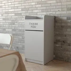 Sean Laminate Wood Tray-Top Trash Receptacle in Gray Sean Laminate Wood Tray-Top Trash Receptacle in Gray