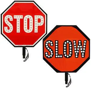24" LED Stop/Slow Paddle, Rechargeable Battery & Charger, 2-Sided Reflective Hand Held Aluminum Sign with Strap, Steady/Flashing Light Modes, Foam-Padded Grip, 1-Pack 24" LED Stop/Slow Paddle, Rechargeable Battery & Charger, 2-Sided Reflective Hand Held Aluminum Sign with Strap, Steady/Flashing Light Modes, Foam-Padded Grip, 1-Pack