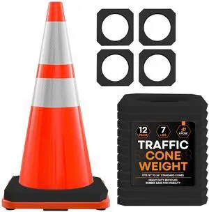 7 lb Traffic Cone Weights, Heavy Duty Octagon Rubber Cone Bases, Fits 18"-36" Safety Cones, Recycled Rubber for Construction & Road Work, 12 Pack (Cones Not Included) 7 lb Traffic Cone Weights, Heavy Duty Octagon Rubber Cone Bases, Fits 18"-36" Safety Cones, Recycled Rubber for Construction & Road Work, 12 Pack (Cones Not Included)