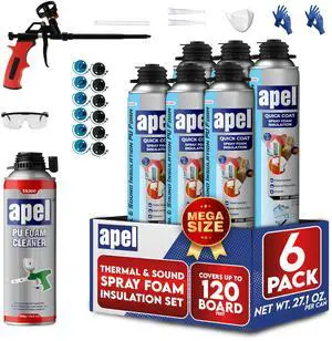 Spray Foam Insulation Kit (6 x 32.80 oz./120 Bd ft) Heat and Acoustic Insulation, Self Expanding Polyurethane Foam, Application Gun and Cleaner Included - 6 Pack Spray Foam Insulation Kit (6 x 32.80 oz./120 Bd ft) Heat and Acoustic Insulation, Self Expanding Polyurethane Foam, Application Gun and Cleaner Included - 6 Pack