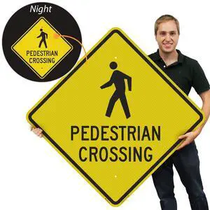 Pedestrian Crossing Sign | 36" x 36" 3M Fluorescent Diamond Grade Reflective Aluminum, Made in USA Pedestrian Crossing Sign | 36" x 36" 3M Fluorescent Diamond Grade Reflective Aluminum, Made in USA