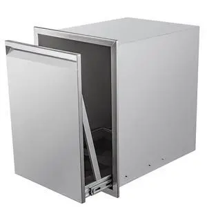 Pull-Out Double Trash Drawer Stainless Steel Outdoor Kitchen Trash Drawer Storage for Two 10 Gallon Commercial Wastebaskets Pull-Out Double Trash Drawer Stainless Steel Outdoor Kitchen Trash Drawer Storage for Two 10 Gallon Commercial Wastebaskets