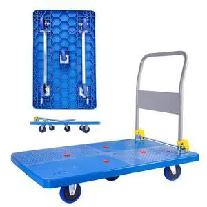 Flatbed Cart, 1320lbs Heavy Duty Capacity Platform Hand Truck 360 Degree Swivel Wheels Foldable Push Hand Cart for Loading and Storage, Warehouse (Blue) Flatbed Cart, 1320lbs Heavy Duty Capacity Platform Hand Truck 360 Degree Swivel Wheels Foldable Push Hand Cart for Loading and Storage, Warehouse (Blue)