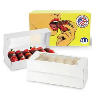 12.5" x 5.5" Auto-Popup Bakery Boxes with Window (200 Pack) Made in USA Sturdy White Paperboard Gift Box for 12 Strawberries, Cookies, & Charcuterie Grease-Resistant & Food Safe 12.5" x 5.5" Auto-Popup Bakery Boxes with Window (200 Pack) Made in USA Sturdy White Paperboard Gift Box for 12 Strawberries, Cookies, & Charcuterie Grease-Resistant & Food Safe