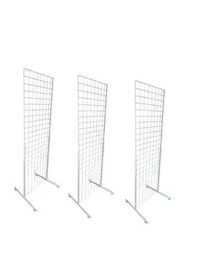 2' x 6' Grid Wall Panel Floorstanding Display Fixture with Deluxe T-Style Base, Black or White. Three-Pack Combo. (WHITE WITH EZ SLIDE ON LEGS (NO HARDWARE REQUIRED)) 2' x 6' Grid Wall Panel Floorstanding Display Fixture with Deluxe T-Style Base, Black or White. Three-Pack Combo. (WHITE WITH EZ SLIDE ON LEGS (NO HARDWARE REQUIRED))