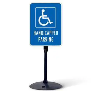 Handicap Parking Sign, Handicapped Sign, 18x24 Inches, 3M EGP Reflective with Post & Cast Iron Base Stand Set Made in USA by Handicap Parking Sign, Handicapped Sign, 18x24 Inches, 3M EGP Reflective with Post & Cast Iron Base Stand Set Made in USA by
