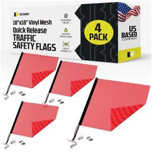 Safety Flags 4 Pack, 18"x18" Red Mesh with Mounting Brackets Trailer Oversize Load Warning Flags Safety Flags 4 Pack, 18"x18" Red Mesh with Mounting Brackets Trailer Oversize Load Warning Flags