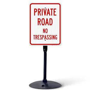 Private Road No Trespassing Sign, (SI-65099) | 18x24 3M EGP Reflective Stand Set w/Post & Iron Base USA Made Private Road No Trespassing Sign, (SI-65099) | 18x24 3M EGP Reflective Stand Set w/Post & Iron Base USA Made
