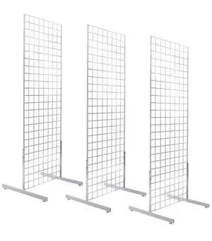 2' x 6' Grid Wall Panel Floorstanding Display Fixture with Deluxe T-Style Base, Black or White. Three-Pack Combo. (WHITE) 2' x 6' Grid Wall Panel Floorstanding Display Fixture with Deluxe T-Style Base, Black or White. Three-Pack Combo. (WHITE)