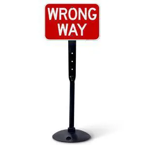 Wrong Way Sign, 12x18 Inches, 3M EGP Reflective with Post & Cast Iron Base Stand Set Made in USA by Wrong Way Sign, 12x18 Inches, 3M EGP Reflective with Post & Cast Iron Base Stand Set Made in USA by