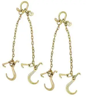 G70 V Chain Bridle w/ 8" Medium J Hooks, T- Hook & J-Hook w/Grab Hooks 2' Legs Wrecker (2 Pack) G70 V Chain Bridle w/ 8" Medium J Hooks, T- Hook & J-Hook w/Grab Hooks 2' Legs Wrecker (2 Pack)