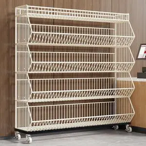 Commercial Supermarket Display Cart - 5-Tier Industrial Slanted Rolling Shelves Metal Storage Rack for Retail Store, Warehouse & Home Use, 110LBs/Tier Tool-Free Setup Commercial Supermarket Display Cart - 5-Tier Industrial Slanted Rolling Shelves Metal Storage Rack for Retail Store, Warehouse & Home Use, 110LBs/Tier Tool-Free Setup