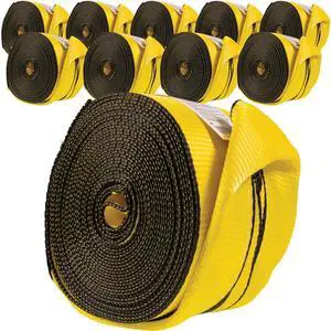 4" x 30' Winch Straps with Twisted Sewn Loops (10-Pack), 5,400 LBS Working Load Limit, Heavy Duty Flatbed Tie Downs, Yellow 4 Inch Straps for Flatbed Trailers and Trucks 4" x 30' Winch Straps with Twisted Sewn Loops (10-Pack), 5,400 LBS Working Load Limit, Heavy Duty Flatbed Tie Downs, Yellow 4 Inch Straps for Flatbed Trailers and Trucks