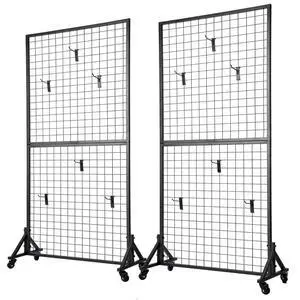 Yunphia 2 Packs 3'X 6' Two Gridwall Panels Display Stand with Sturdy T-Base, Black Wire Grid Wall Panels for Art Display Rack, Craft Show, Vendor Events, Holiday Decor, Extra More 12 Hooks Yunphia 2 Packs 3'X 6' Two Gridwall Panels Display Stand with Sturdy T-Base, Black Wire Grid Wall Panels for Art Display Rack, Craft Show, Vendor Events, Holiday Decor, Extra More 12 Hooks