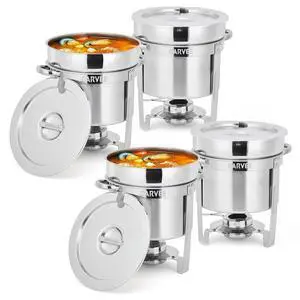 7QT Commercial-Grade Soup Chafer Set of 4, Stainless Steel Round Food Warmers with Pots, Notched Lids & Fuel Holders, Commercial Buffet Equipment for Large Banquet Service & Buffet Catering 7QT Commercial-Grade Soup Chafer Set of 4, Stainless Steel Round Food Warmers with Pots, Notched Lids & Fuel Holders, Commercial Buffet Equipment for Large Banquet Service & Buffet Catering