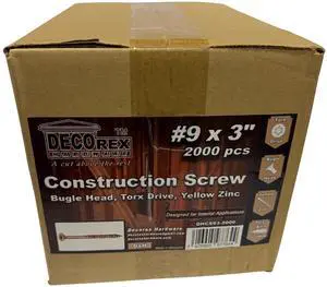 #9 x 3 Wood Construction Screws Zinc Yellow Coated, Self-Drilling Point, Bugle Head, Torx Drive Heavy-Duty Deck & Framing Screws 2000 Count #9 x 3 Wood Construction Screws Zinc Yellow Coated, Self-Drilling Point, Bugle Head, Torx Drive Heavy-Duty Deck & Framing Screws 2000 Count