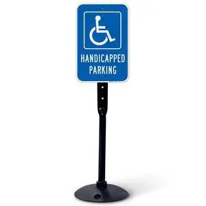 Handicap Parking Sign, Handicapped Sign, 12x18 Inches, 3M EGP Reflective with Post & Cast Iron Base Stand Set Made in USA by Handicap Parking Sign, Handicapped Sign, 12x18 Inches, 3M EGP Reflective with Post & Cast Iron Base Stand Set Made in USA by