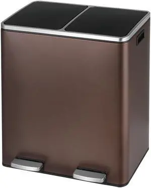 Dual Trash Can, 2 x 8 Gallon (2 x 30 L) Hands-Free Trash and Recycle Bin Combo, Stainless Steel Kitchen Garbage Can with Soft-Close Lid, Removable Inner Buckets, Step Pedal, Airtight (Brown) Dual Trash Can, 2 x 8 Gallon (2 x 30 L) Hands-Free Trash and Recycle Bin Combo, Stainless Steel Kitchen Garbage Can with Soft-Close Lid, Removable Inner Buckets, Step Pedal, Airtight (Brown)