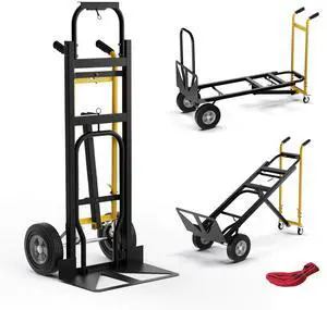 Convertible Hand Truck, 3-in-1 Metal Dolly Cart with 4 Wheels (2 Lockable), 1000 LBS Capacity, Safety Straps, Heavy-Duty Collapsible Folding Cart for Moving Home, Garage, Shop Convertible Hand Truck, 3-in-1 Metal Dolly Cart with 4 Wheels (2 Lockable), 1000 LBS Capacity, Safety Straps, Heavy-Duty Collapsible Folding Cart for Moving Home, Garage, Shop