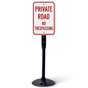 Private Road No Trespassing Sign, (SI-65099) | 12x18 3M EGP Reflective Stand Set w/Post & Iron Base USA Made Private Road No Trespassing Sign, (SI-65099) | 12x18 3M EGP Reflective Stand Set w/Post & Iron Base USA Made
