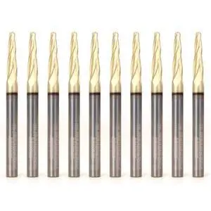 Tapered Endmill Ball Nose Router Bits CNC Engraver Solid Carbide Spiral (10 Pack) 1/8-Inch 1/4-Inch Shank 37413-SC-10PK Tapered Endmill Ball Nose Router Bits CNC Engraver Solid Carbide Spiral (10 Pack) 1/8-Inch 1/4-Inch Shank 37413-SC-10PK
