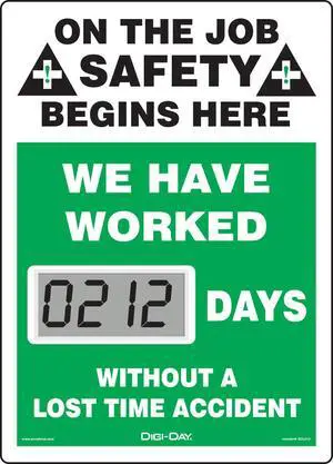 NMC Mini Digi-Day Battery Powered Electronic Safety Scoreboard SCL212, Tracks Days Without A Lost Time Accident, 14L x 10W x 1D, Bright LCD Display, Made in USA NMC Mini Digi-Day Battery Powered Electronic Safety Scoreboard SCL212, Tracks Days Without A Lost Time Accident, 14L x 10W x 1D, Bright LCD Display, Made in USA