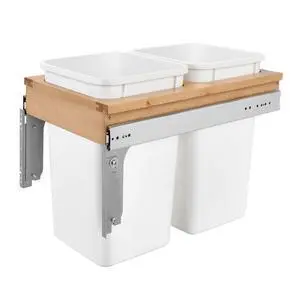 Top Mount Double Pullout Under Cabinet 27 Quart Kitchen Trash Cans, 150 Pound Rated Full-Extension Slides, 4WCTM-15DM2-343-FL Top Mount Double Pullout Under Cabinet 27 Quart Kitchen Trash Cans, 150 Pound Rated Full-Extension Slides, 4WCTM-15DM2-343-FL