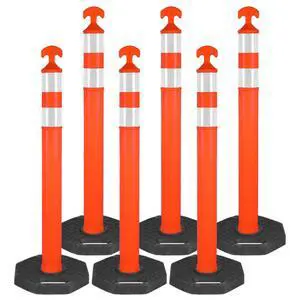 42" Traffic Delineator Posts,6 Pack Orange Safety Cones with Reflective Collars and Weighted Base for Road Safety, Parking Lots 42" Traffic Delineator Posts,6 Pack Orange Safety Cones with Reflective Collars and Weighted Base for Road Safety, Parking Lots