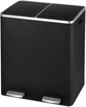 Dual Trash Can, 2 x 8 Gallon (2 x 30 L) Hands-Free Trash and Recycle Bin Combo, Stainless Steel Kitchen Garbage Can with Soft-Close Lid, Removable Inner Buckets, Step Pedal, Airtight (Black) Dual Trash Can, 2 x 8 Gallon (2 x 30 L) Hands-Free Trash and Recycle Bin Combo, Stainless Steel Kitchen Garbage Can with Soft-Close Lid, Removable Inner Buckets, Step Pedal, Airtight (Black)