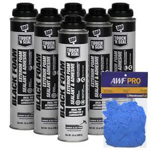 DAP Touch N Seal Black Spray Foam Sealant for RV, Pond, Waterfall & Landscape - UV Resistant, Class A Fire Rated, Waterproof, Polyurethane Adhesive with Gloves (Pack of 6) DAP Touch N Seal Black Spray Foam Sealant for RV, Pond, Waterfall & Landscape - UV Resistant, Class A Fire Rated, Waterproof, Polyurethane Adhesive with Gloves (Pack of 6)