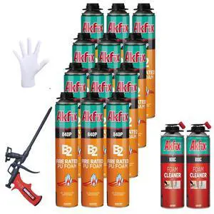 840P Fire Block Spray Foam (12x25.3 Oz.) - Orange Color Fire Retardant Polyurethane Expanding Foam Sealing on Window and Door, Paintable | Gun Use, Gun&2Cleaner Included | 25.3 Oz. 12 Pack 840P Fire Block Spray Foam (12x25.3 Oz.) - Orange Color Fire Retardant Polyurethane Expanding Foam Sealing on Window and Door, Paintable | Gun Use, Gun&2Cleaner Included | 25.3 Oz. 12 Pack