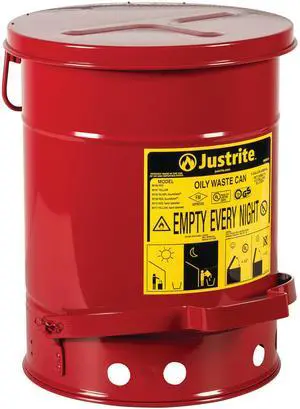 6 Gallon Galvanized Steel Oily Waste Can, 16" x 12" Metal Oil Rag Safety Can with Quiet Foot-Operated Self-Closing Lid for Oil Rag Disposal, Made in The USA, Red, 09108 6 Gallon Galvanized Steel Oily Waste Can, 16" x 12" Metal Oil Rag Safety Can with Quiet Foot-Operated Self-Closing Lid for Oil Rag Disposal, Made in The USA, Red, 09108