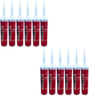 Octogun Universal Premium Silicone x12 Pack All-Purpose Waterproof Sealant for Bathroom, Kitchen, Shower, Window & Door Low Odor, Flexible & Long-Lasting 10.1 fl oz -White, Silicone, Caulk Octogun Universal Premium Silicone x12 Pack All-Purpose Waterproof Sealant for Bathroom, Kitchen, Shower, Window & Door Low Odor, Flexible & Long-Lasting 10.1 fl oz -White, Silicone, Caulk