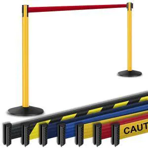 Prime 10' Long Outdoor Weather Resistant Retractable Belt Stanchion 2 Pk, 40 Tall No-Tools Assembly Crowd Control Barriers (Yellow Alumnium Post w/Red Belt) Prime 10' Long Outdoor Weather Resistant Retractable Belt Stanchion 2 Pk, 40 Tall No-Tools Assembly Crowd Control Barriers (Yellow Alumnium Post w/Red Belt)