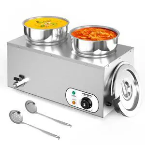 Electric Soup Warmer, 15QT Commercial Food Warmer Steam Table, Countertop Bain Marie with Dual 7.4QT Pots, 86~185°F Adjustable Temperature, Lid and Tap for Buffet Restaurant 1200W Electric Soup Warmer, 15QT Commercial Food Warmer Steam Table, Countertop Bain Marie with Dual 7.4QT Pots, 86~185°F Adjustable Temperature, Lid and Tap for Buffet Restaurant 1200W
