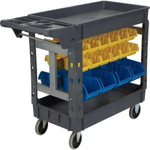 500-Lb. Service Cart with Bins, Maintenance-Free Structural Foam Construction Cargo Pushcart, Scratch Resistant, Easy to Clean Service Cart, 40 3/8in.W X 17 5/16in.D X 33 5/8in.H Gray 500-Lb. Service Cart with Bins, Maintenance-Free Structural Foam Construction Cargo Pushcart, Scratch Resistant, Easy to Clean Service Cart, 40 3/8in.W X 17 5/16in.D X 33 5/8in.H Gray