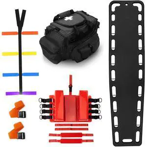 Rescue Kit Comprehensive Emergency Support with Spine Board, Head Immobilizer, Trauma Bag & 10-Point Strap - Durable, Lightweight for First Responders, Black Rescue Kit Comprehensive Emergency Support with Spine Board, Head Immobilizer, Trauma Bag & 10-Point Strap - Durable, Lightweight for First Responders, Black