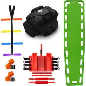 Rescue Kit Comprehensive Emergency Support with Spine Board, Head Immobilizer, Trauma Bag & 10-Point Strap - Durable, Lightweight for First Responders, Green Rescue Kit Comprehensive Emergency Support with Spine Board, Head Immobilizer, Trauma Bag & 10-Point Strap - Durable, Lightweight for First Responders, Green