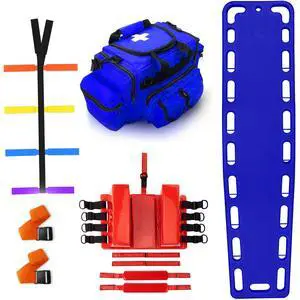 Rescue Kit Comprehensive Emergency Support with Spine Board, Head Immobilizer, Trauma Bag & 10-Point Strap - Durable, Lightweight for First Responders, Blue Rescue Kit Comprehensive Emergency Support with Spine Board, Head Immobilizer, Trauma Bag & 10-Point Strap - Durable, Lightweight for First Responders, Blue