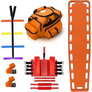 Rescue Kit Comprehensive Emergency Support with Spine Board, Head Immobilizer, Trauma Bag & 10-Point Strap - Durable, Lightweight for First Responders, Orange Rescue Kit Comprehensive Emergency Support with Spine Board, Head Immobilizer, Trauma Bag & 10-Point Strap - Durable, Lightweight for First Responders, Orange
