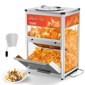 Nacho Chip Warmer, Nacho Machine Countertop Food Warmer Display Case with Warming Light, Glass Door, Scoop & Removable Deflection for Nacho Chips Stainless Steel Nacho Chip Warmer, Nacho Machine Countertop Food Warmer Display Case with Warming Light, Glass Door, Scoop & Removable Deflection for Nacho Chips Stainless Steel
