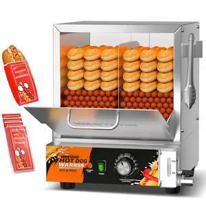 Hot Dog Steamer Machine - 28.8QT Commercial Electric Hotdog Machine with Bun Warmer, Tempered Glass Stainless Steel Steaming Machine for 90-105 Sausages and 30-40 Buns Hot Dog Steamer Machine - 28.8QT Commercial Electric Hotdog Machine with Bun Warmer, Tempered Glass Stainless Steel Steaming Machine for 90-105 Sausages and 30-40 Buns