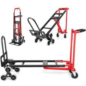 1000LBS Convertible Hand Truck, Heavy Duty Foldable Aluminum Stair Climbing Dolly with Solid Wheels for Moving/Office/Travel (Red) 1000LBS Convertible Hand Truck, Heavy Duty Foldable Aluminum Stair Climbing Dolly with Solid Wheels for Moving/Office/Travel (Red)