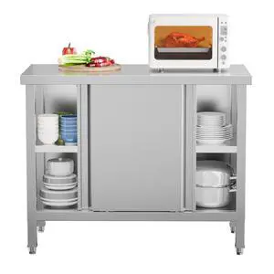 Stainless Steel Table with Cabinet 39 x 19 inches, NSF Commercial Heavy Duty Prep & Work Table with 2 Sliding Doors for Kitchen, Restaurant, Home, Hotel, Garage, Laundry Stainless Steel Table with Cabinet 39 x 19 inches, NSF Commercial Heavy Duty Prep & Work Table with 2 Sliding Doors for Kitchen, Restaurant, Home, Hotel, Garage, Laundry