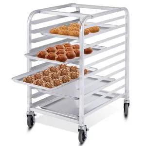 10 Tier Aluminum Bakery Rack, Commercial Kitchen Bun Pan Sheet Pan Rack, Mobile Bakers Trolley with Storage Cooling Racks and Lockable Casters 10 Tier Aluminum Bakery Rack, Commercial Kitchen Bun Pan Sheet Pan Rack, Mobile Bakers Trolley with Storage Cooling Racks and Lockable Casters