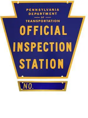 Pennsylvania Official Inspection Station Sign with Number Plate and Hardware Pennsylvania Official Inspection Station Sign with Number Plate and Hardware