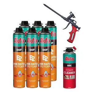 840P Fire Block Spray Foam (6x25.3 Oz.) - Orange Color Fire Retardant Polyurethane Expanding Foam Sealing on Window and Door, Paintable | Gun Use, Gun&Cleaner Included | 25.3 Oz. 6 Pack 840P Fire Block Spray Foam (6x25.3 Oz.) - Orange Color Fire Retardant Polyurethane Expanding Foam Sealing on Window and Door, Paintable | Gun Use, Gun&Cleaner Included | 25.3 Oz. 6 Pack