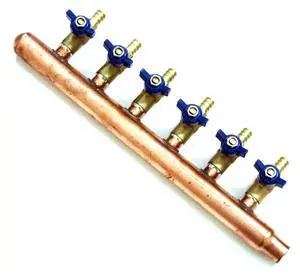 PEX Plumbing Manifold 3/4" Male 1/2" Ball Valve, Close End, Barbed (6 Port, Sweat End) PEX Plumbing Manifold 3/4" Male 1/2" Ball Valve, Close End, Barbed (6 Port, Sweat End)