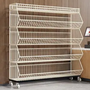 Commercial Supermarket Display Cart - 5-Tier Industrial Slanted Rolling Shelves Metal Storage Rack for Retail Store, Warehouse & Home Use, 66LBs/Tier Tool-Free Setup Commercial Supermarket Display Cart - 5-Tier Industrial Slanted Rolling Shelves Metal Storage Rack for Retail Store, Warehouse & Home Use, 66LBs/Tier Tool-Free Setup