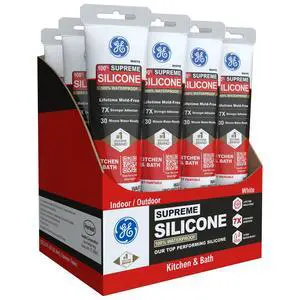 Supreme Silicone Caulk for Kitchen & Bathroom, White, 2.8 fl oz Tube, 12 Pack - 100% Waterproof Silicone Sealant, 7X Stronr Adhesion, Shrink & Crack Proof Supreme Silicone Caulk for Kitchen & Bathroom, White, 2.8 fl oz Tube, 12 Pack - 100% Waterproof Silicone Sealant, 7X Stronr Adhesion, Shrink & Crack Proof